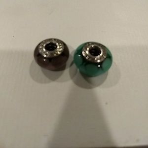 Two Pandora Glass charms- green ans purple